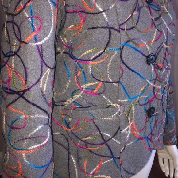 Blair Women’s Gray Wool Blend Blazer with Colorful Swirl Embroidery – Size 12 - Picture 8 of 12